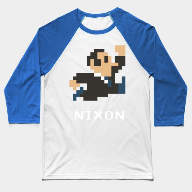 8-Bit Dick Nixon Baseball T-Shirt by mgrodzki